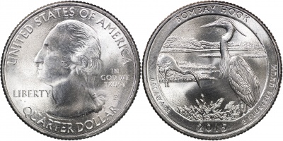 США. Монета 25 центов [Квотер]. 2015.P (KM#600. Unc) Bombay Hook [Delaware]