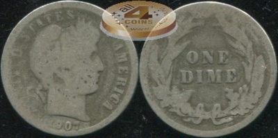 США. 10 центов (Дайм). 1907 (AG. Серебро)