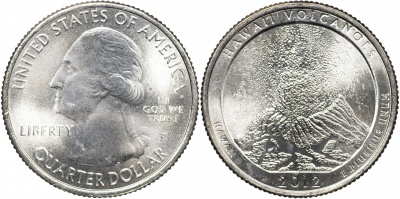 США. Монета 25 центов [Квотер]. 2012.P (KM#522. Unc) Hawaii Voclanoes [Hawaii]