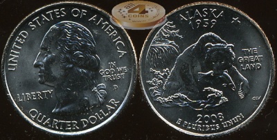США. Квотер [25 центов]. 2008.D (Unc) Аляска