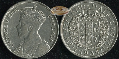 Новая Зеландия. 1/2 кроны. 1934 (XF/aUnc. Серебро)