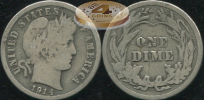США. 10 центов (Дайм). 1914 (F. Серебро)