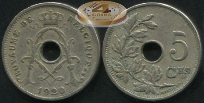 Бельгия. 5 центимов. 1920 (VF)
