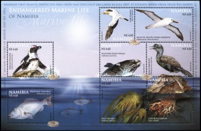 Намибия. 2011. Исчезающие морские животные Намибии (Блок. MNH OG)