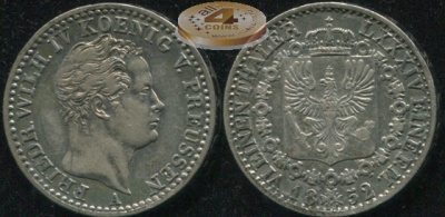 Германия [Пруссия]. 1/6 талера. 1852.A (XF. Серебро)