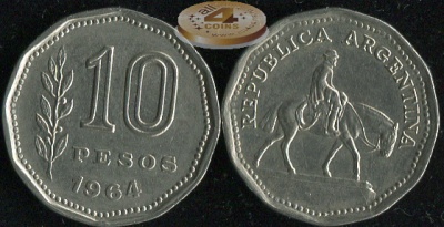Аргентина. 10 песо. 1964