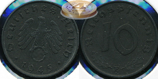 Германия (3й рейх). 10 рейхспфеннигов. 1945 E (Unc. Редкая!!!)