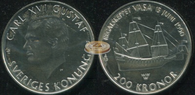 Швеция. 200 крон. 1990 (Unc. Серебро)