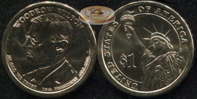 США. Монета 1 доллар. 2013.D (KM#550. Unc) Вудро Вильсон [28-й президент]