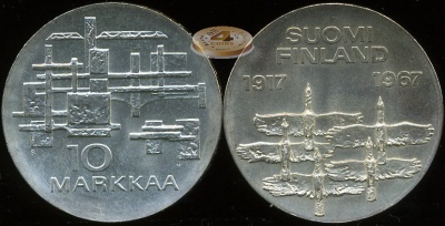 Финляндия. 10 марок. 1967 (Unc. Серебро)