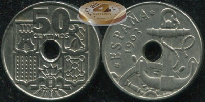Испания. 50 центимов. 1963 (aUnc)