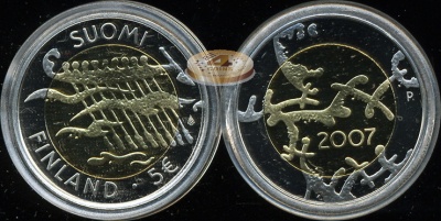 Финляндия. 5 евро. 2007 (Proof. Биметалл)