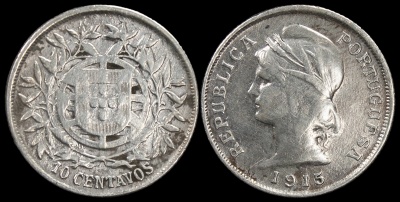 Португалия. 10 сентаво. 1915 (VF. Серебро)