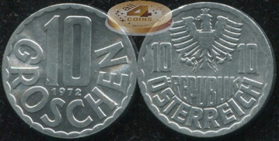 Австрия. 10 грошенов. 1972 (Unc)