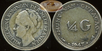 Кюрасао. 1/4 гульдена. 1947 (VF. Серебро)