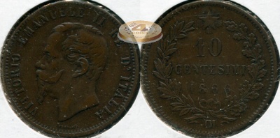 Италия. 10 центезими. 1866.OM (VF/XF)
