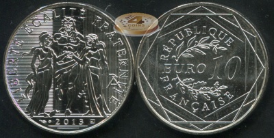 Франция. 10 евро. 2013 (Unc. Серебро)