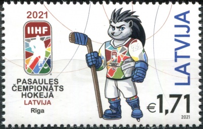 Латвия. 2021. Чемпионат мира по хоккею с шайбой, Рига (Почтовая марка. MNH OG)