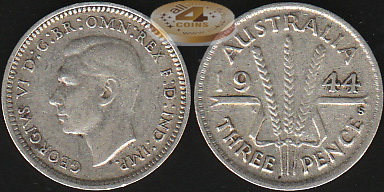 Австралия. 3 пенса. 1944 (VF. Серебро)