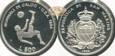 Сан-Марино. 500 лир. 1994 (Proof. Серебро)
