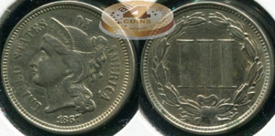 США. 3 цента. 1867 (aUnc)