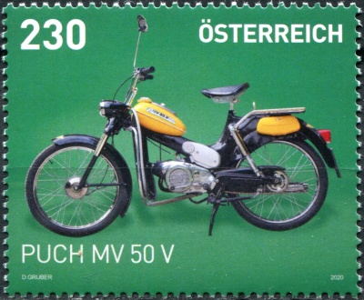 Австрия. 2020. Классические мотоциклы. Puch MV 50 V (Почтовая марка. MNH OG)