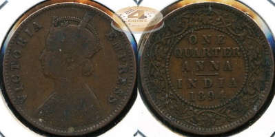 Британская Индия. 1/4 анна. 1894 (VF)