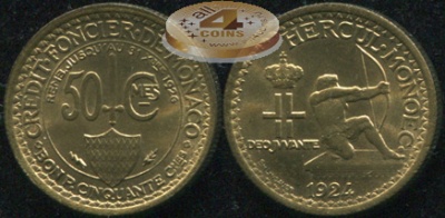 Монако. 50 центимов. 1924 (Unc)