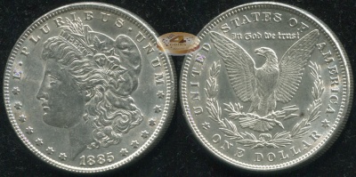 США. 1 доллар. 1885 (aUnc+. Серебро)
