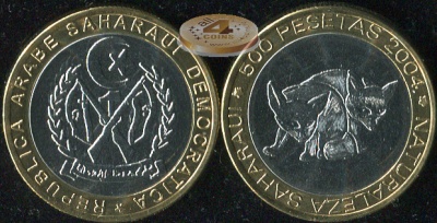 Республика Сахара. 500 песет. 2004 (Unc. Биметалл)