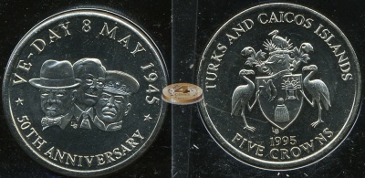 Острова Теркс и Кайкос. 5 крон. 1995 (Prooflike)