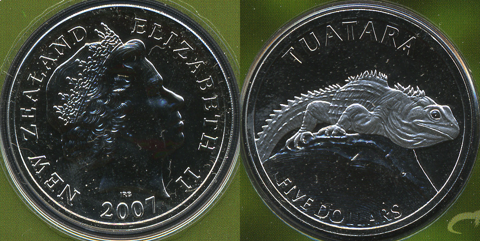 Новая Зеландия. 5 долларов. Туатара. 2007 (Unc)
