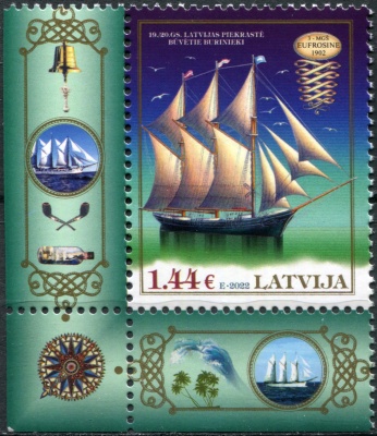 Латвия. 2022. 3-х мачтовый корабль "Евфросиния" (IV) (Почтовая марка. MNH OG)