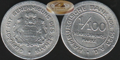 Германия (Гамбург). 1/100 марки. 1923  (aXF)