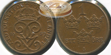 Швеция. 1 эре. 1939 (Unc)