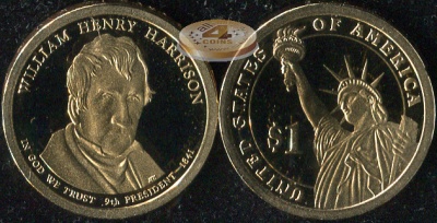 США. 1 доллар. 2009.S (Proof) Уильям Генри Гаррисон