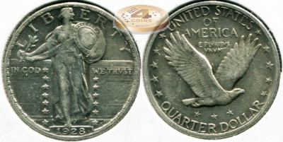 США. 25 центов (Квотер). 1928 (XF++. Серебро)