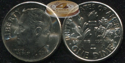 США. Монета 10 центов [Дайм]. 2013.P (KM#195a. Unc) Roosevelt Dime