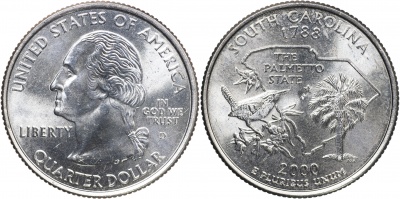 США. Монета 25 центов [Квотер]. 2000.D (KM#307. Unc) Южная Каролина