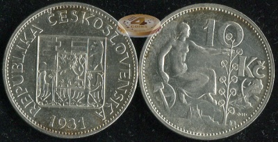Чехословакия. 10 крон. 1931 (Unc. Серебро)