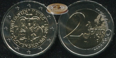 Словакия. 2 евро. 2013 (Unc. Биметалл) 1150 лет с прибытия Кирилла и Мефодия в Великую Моравию