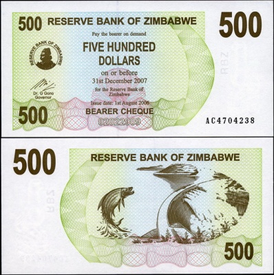 Зимбабве. 500 долларов (Unc) 2006