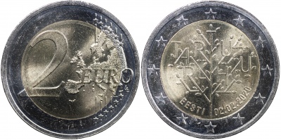 Эстония. Монета 2 евро. 2020 (Unc. Биметалл) 100-летие Тартуского мирного договора