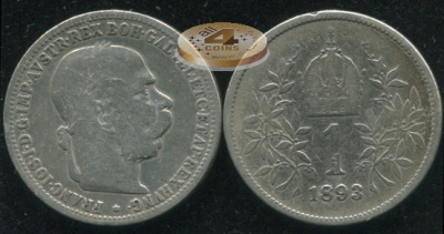 Австро-Венгрия [Австрия]. 1 крона. 1893 (VF-. Серебро)