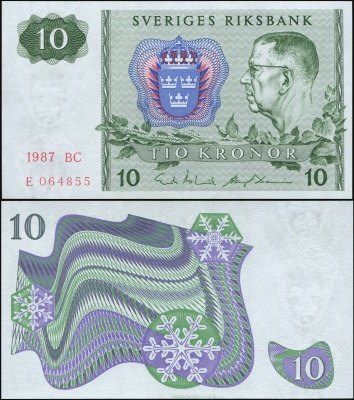 Швеция. Банкнота 10 крон. 1987. Unc. Бумага. Кат# P.52e