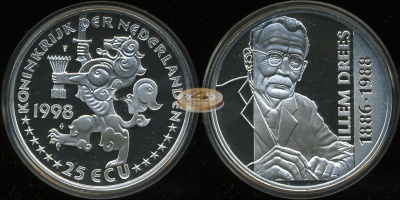 Нидерланды. 25 экю. 1998 (Proof. Серебро)