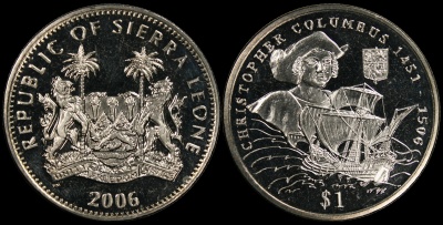 Сьерра-Леоне. 1 доллар. 2006 (Unc) Христофор Колумб