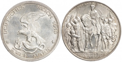 Германская имп. [Пруссия]. Монета 2 марки. 1913.A (KM#532. Unc. Серебро) Победа под Лейпцигом