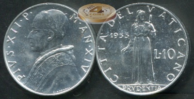 Ватикан. 10 лир. 1953 (Unc)