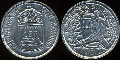 Сан-Марино. 10 лир. 1973 (Unc)